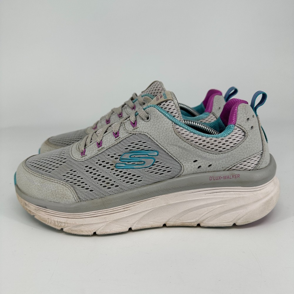 Skechers D Lux Walker Womens 10 Light Gray Running Shoes Sneakers Gym 149023