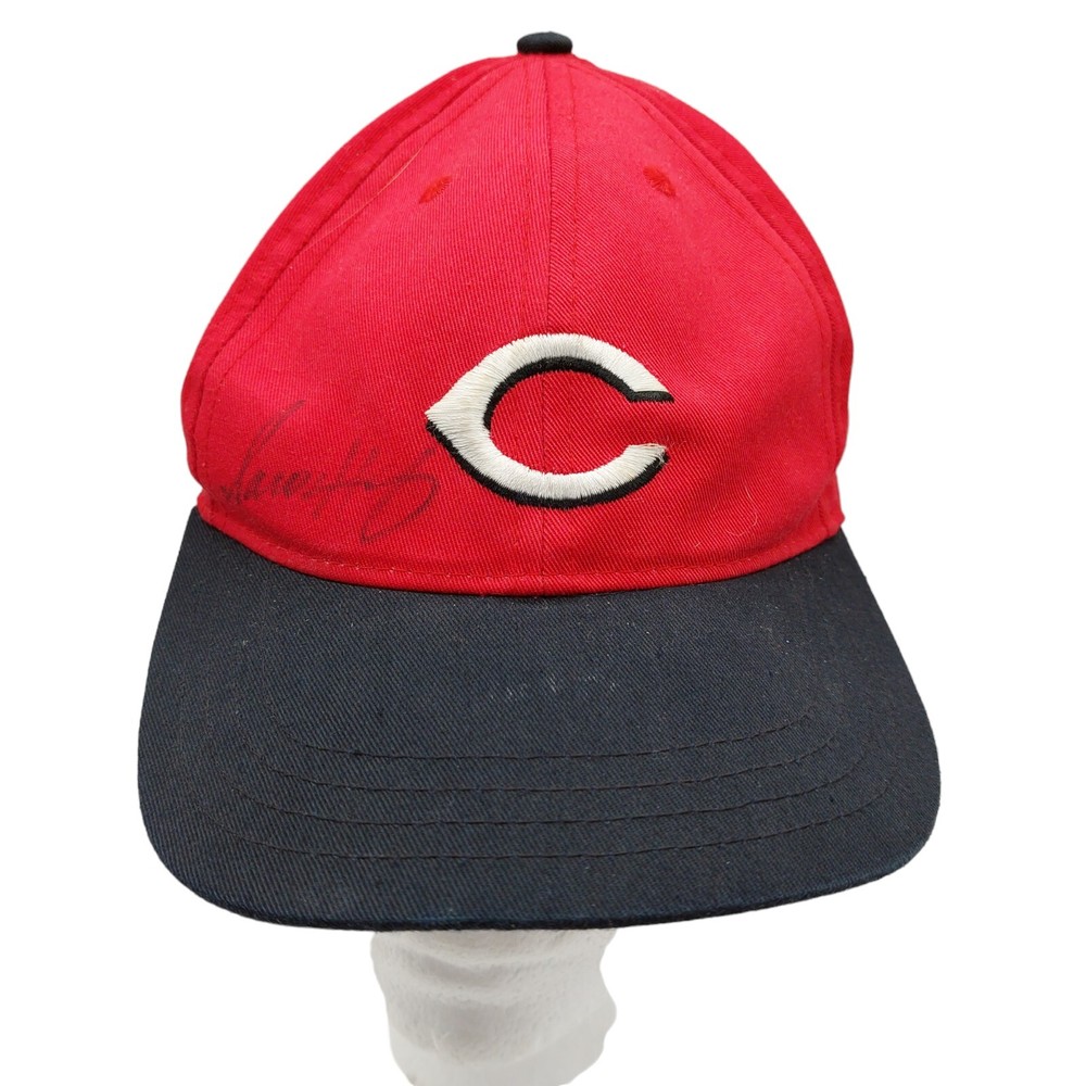 Cincinnati Reds Youth Small Strapback Autographed Baseball Hat Red Black