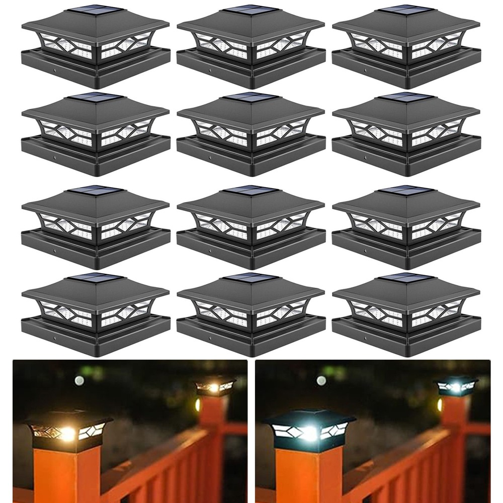 12 Pack Outdoor Flame Light Solar Post Deck Fence Cap 4x4/6x6 High Bright Light