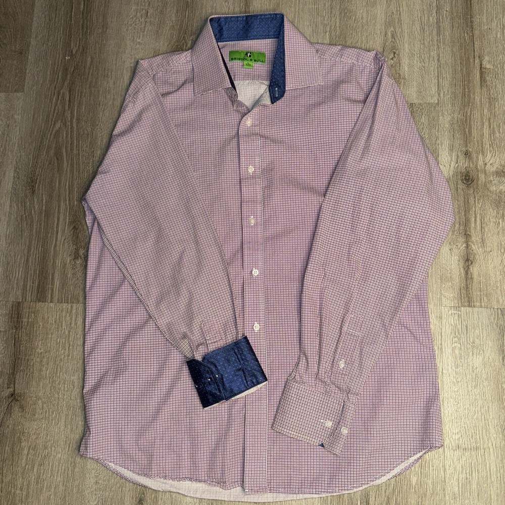 Bristol & Bull Mens Red White Blue Checkered Button Up Shirt Size Large