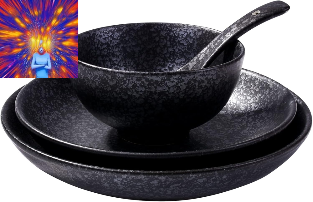 4-Piece Ceramic Dinnerware Set, Plate, Dish, Bowl, Spoon, Japanese Hand-Painted