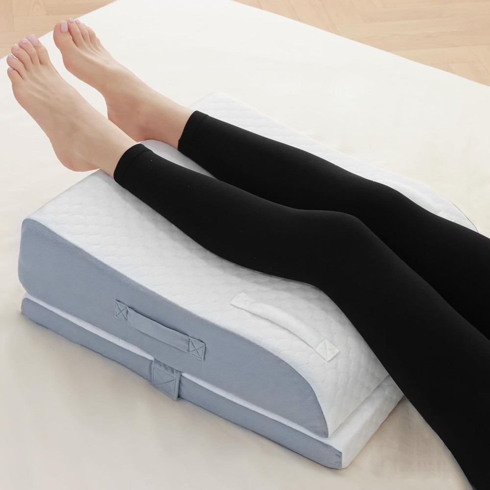 Adjustable Memory Foam Leg Elevation Pillow for Post-Surgery Recovery in 6 or 8 Inch Heights