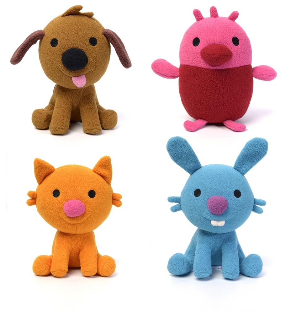 Plush Gift Pack: 4 Stuffed Animals & Transforming Cardboard Playhouse for Kids