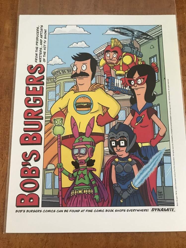 BOB'S BURGERS ART PRINT SUPERHERO SDCC 2015 DYNAMITE COMICS 8.5