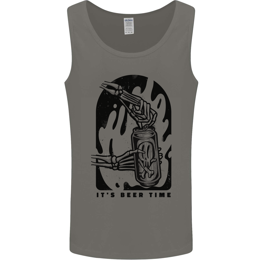 It's Beer Time Skeleton Hand Skull Mens Vest Tank Top
