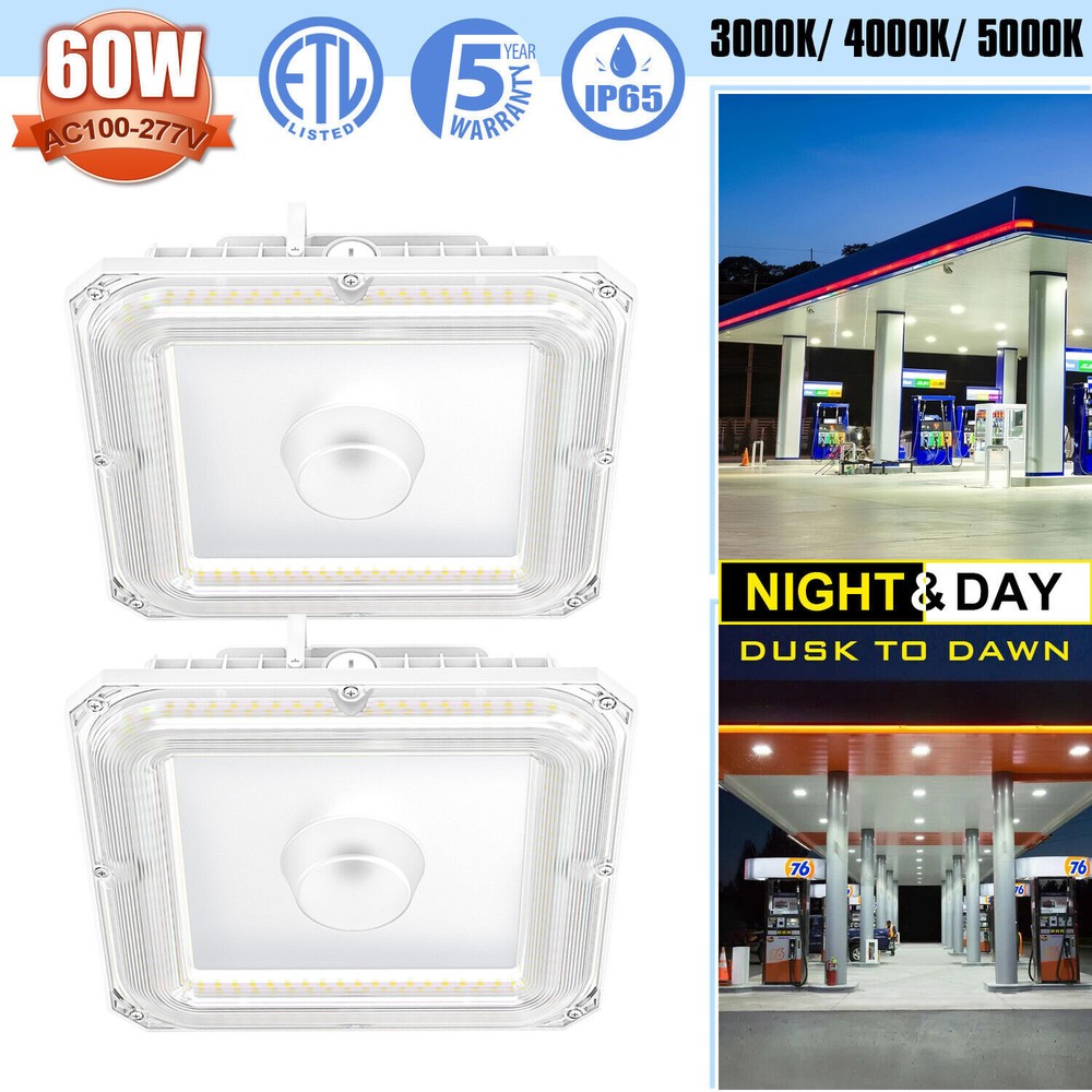 2 Pack LED Canopy Light 60W 8100LM Gas Station Parking Lot Fixture 4.5K/5K/5700K