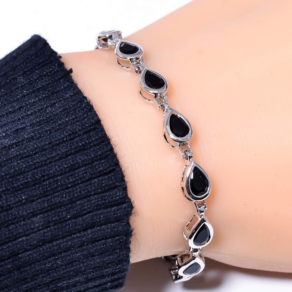 Black Onyx 925 Sterling Silver Tennis Bracelet 7.99