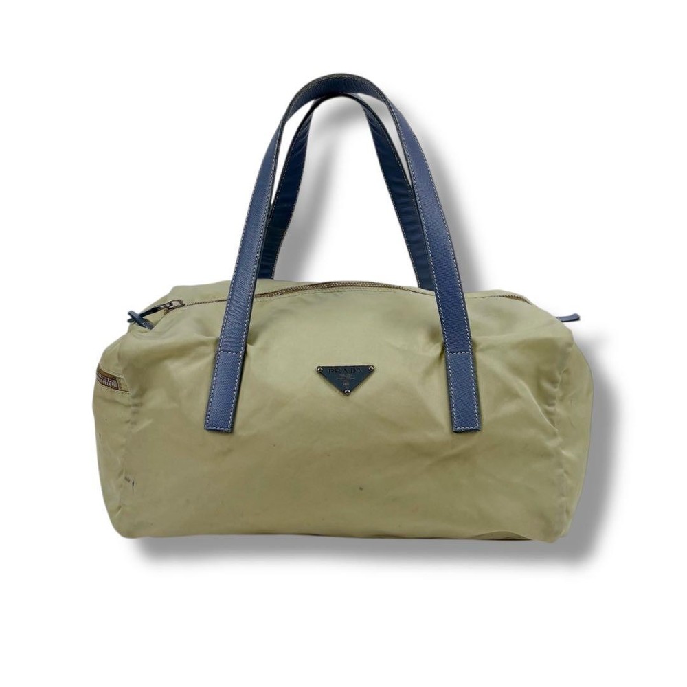 Prada Mini Boston Bag Triangle Logo Beige
