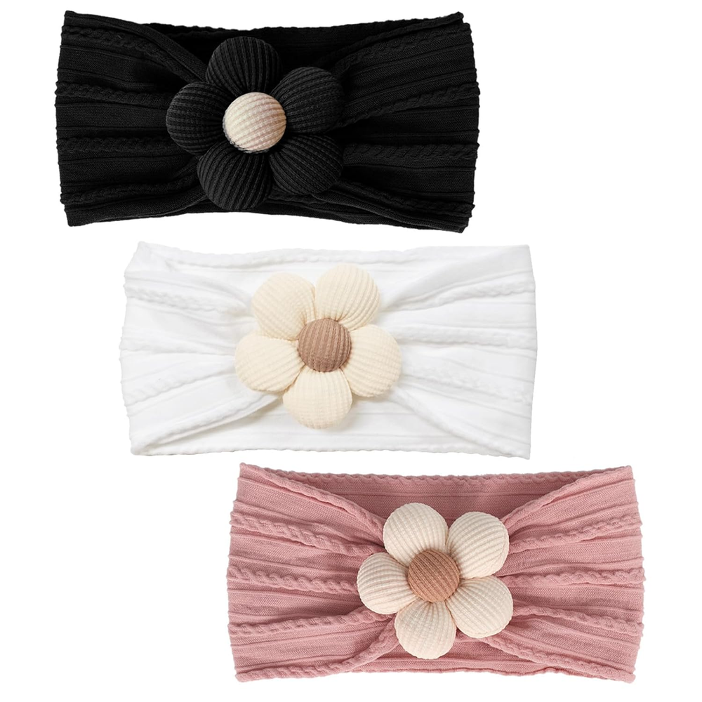 3 Pcs Baby Flower Headbands Baby Girls Nylon Headband Soft Hairbands Hair Access