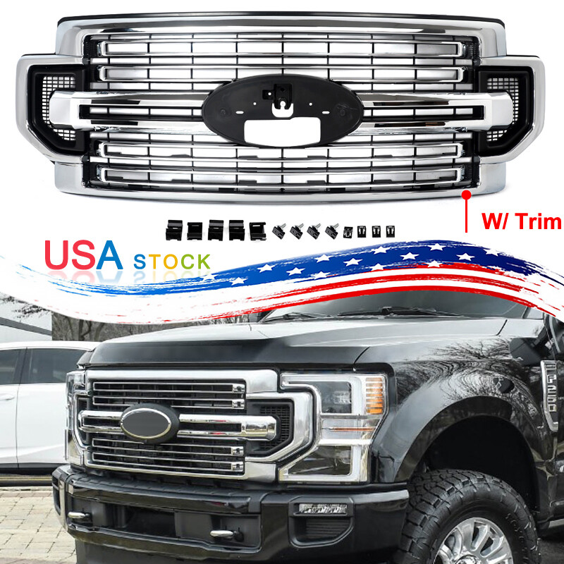 Limited Style Front Bumper Grille Fit 2020-22 Ford Super Duty F-250 F-450 Chrome