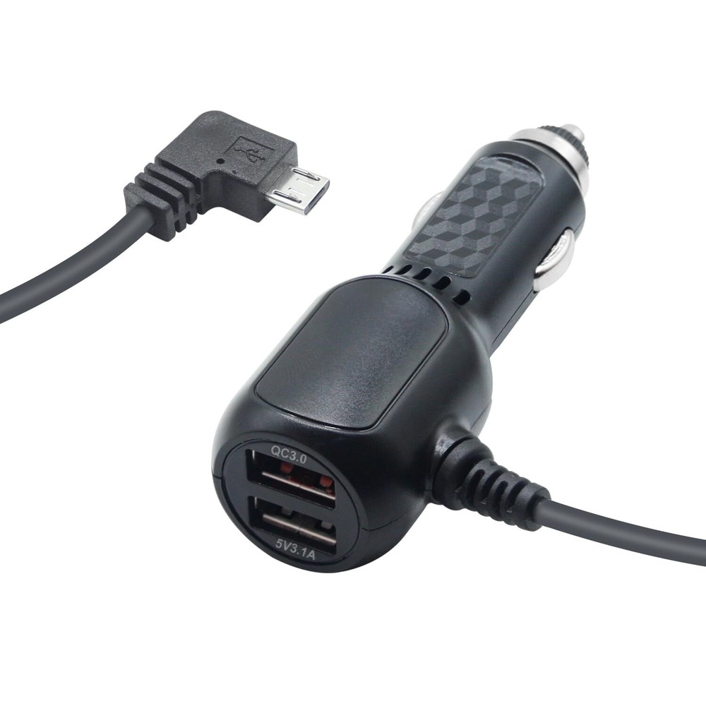 90-Degree Right Angle Micro USB Dash Cam Power Cable with Dual USB Ports