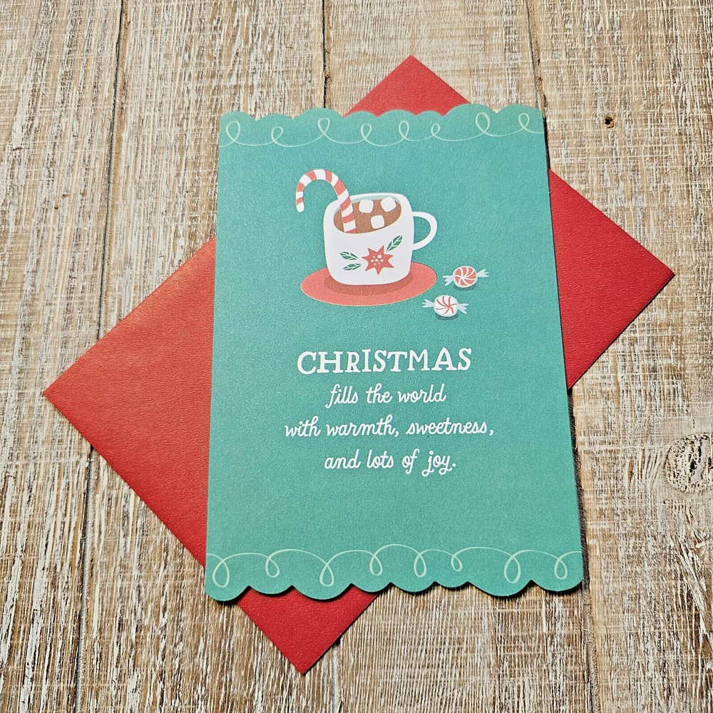 Christmas Greeting Card 5x7 Green Hot Chocolate Mug Swirls Peppermint Hallmark