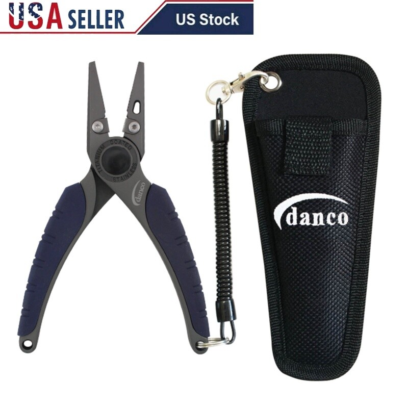 Stainless Steel Fishing Pliers with Coiled Lanyard and Cutter for Anglers