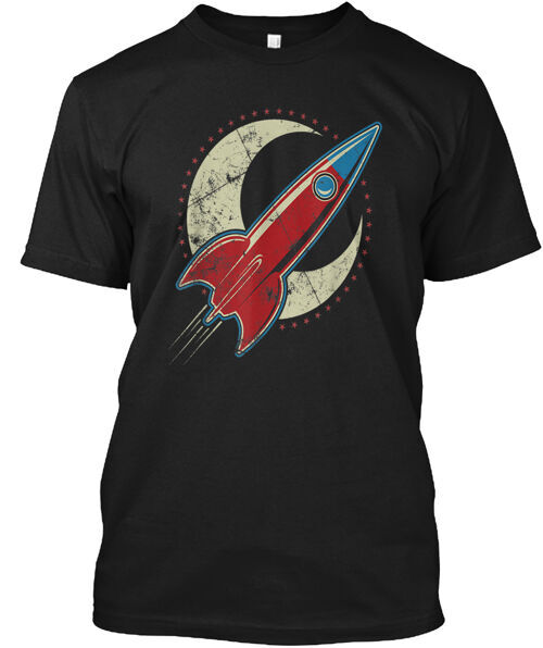 Retro Red Rocket T-Shirt Made in the USA Size S to 5XL