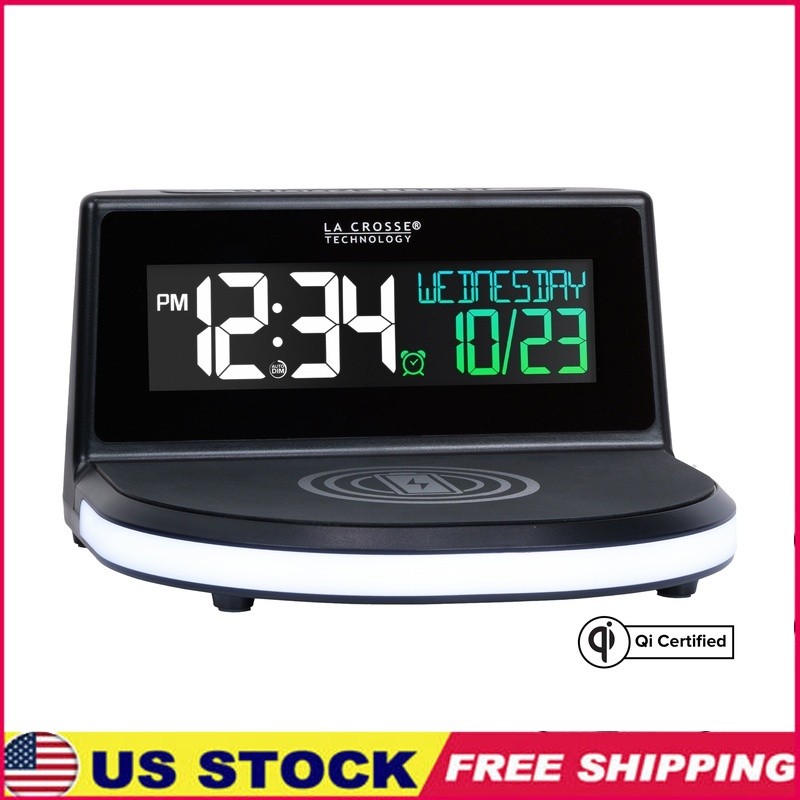 Wireless Charging Alarm Clock with LED Display USB Port and Snooze Glow Feature
