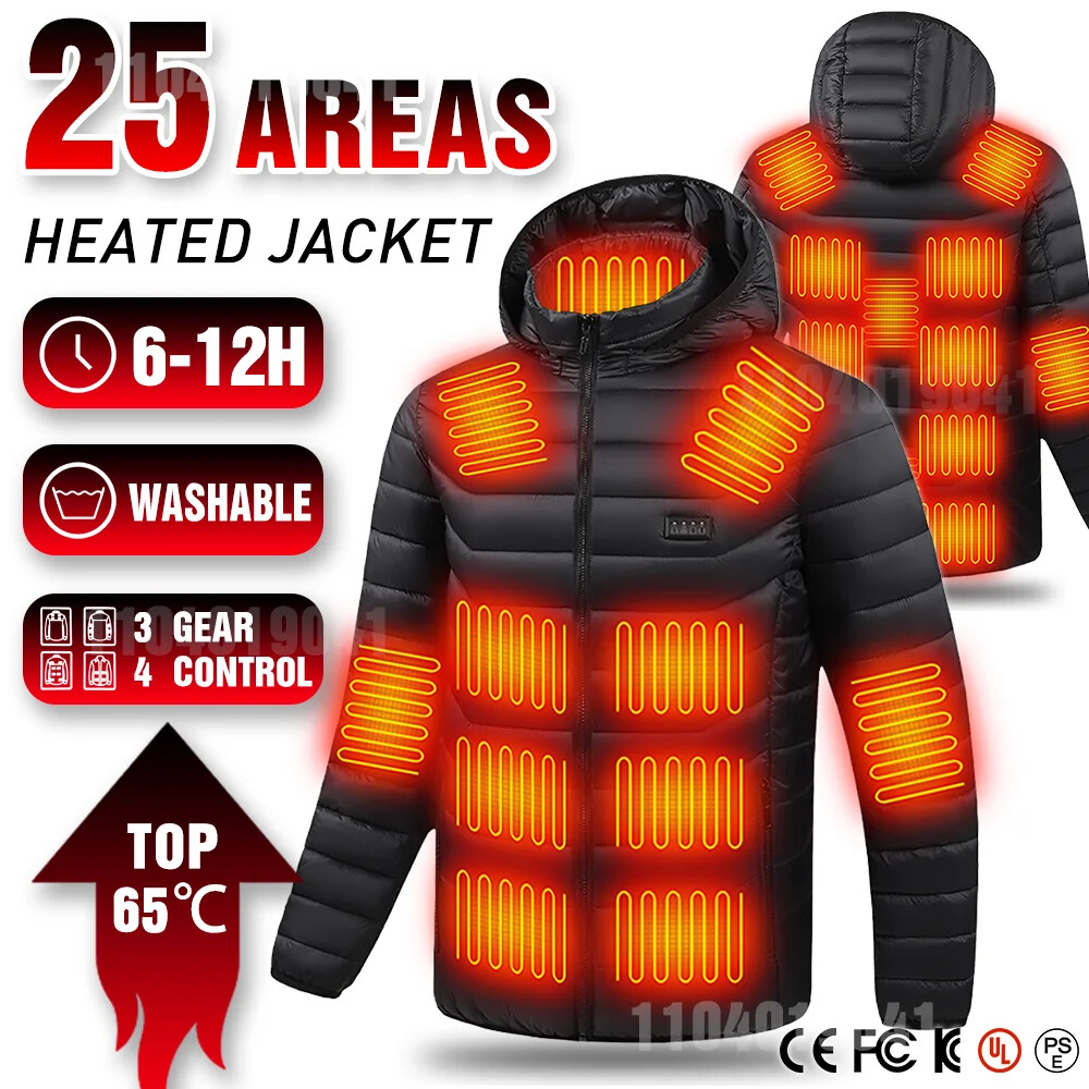 25 Zone Heated Cotton Jacket for Snowfield Warmth - Electric Vest Coat