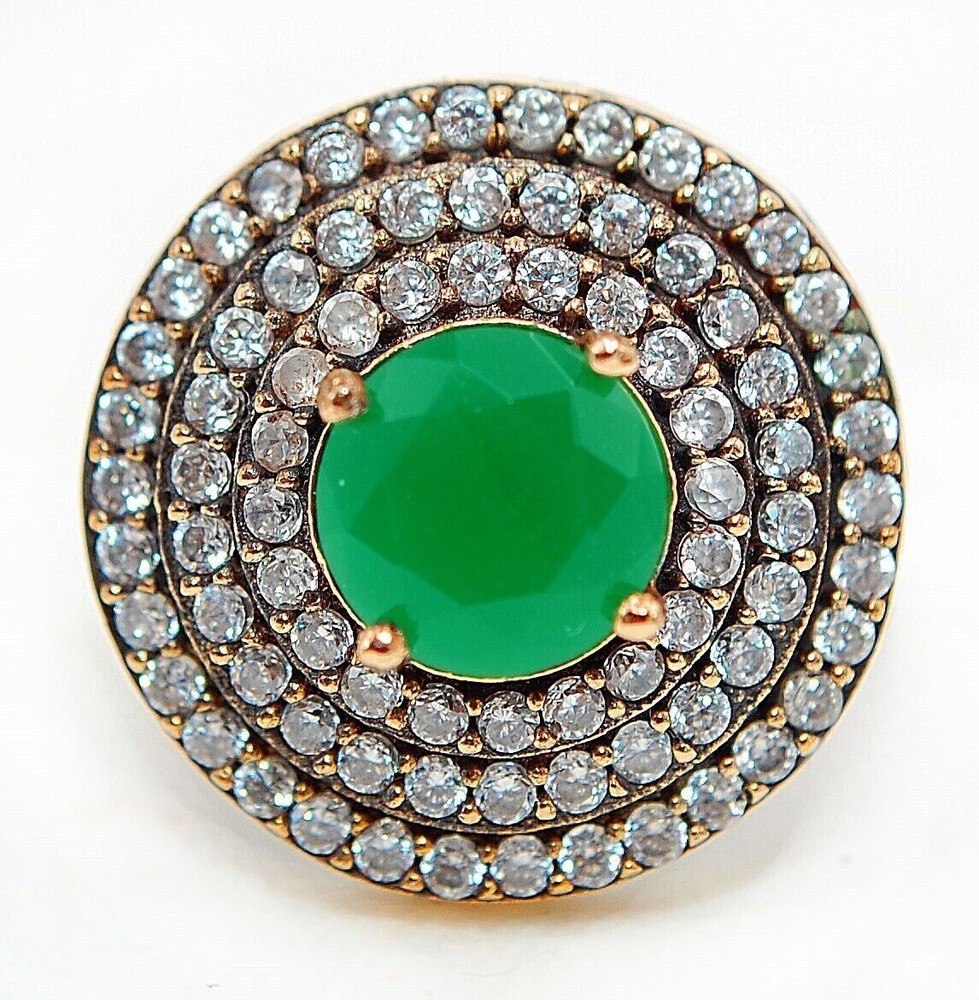 7CT Treated Emerald 925 Sterling Silver Ottoman Empire Ring Size 8