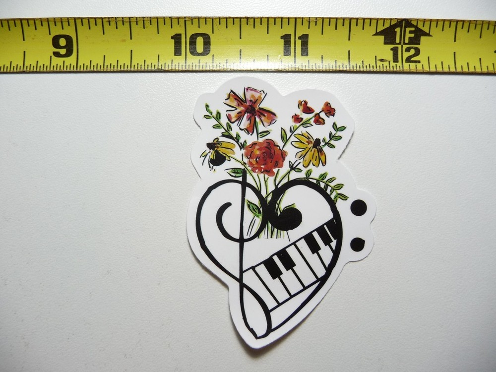 HEART FLOWERS MUSIC KEYBOARD STICKER DECAL BAND SONGS MUSICIAN