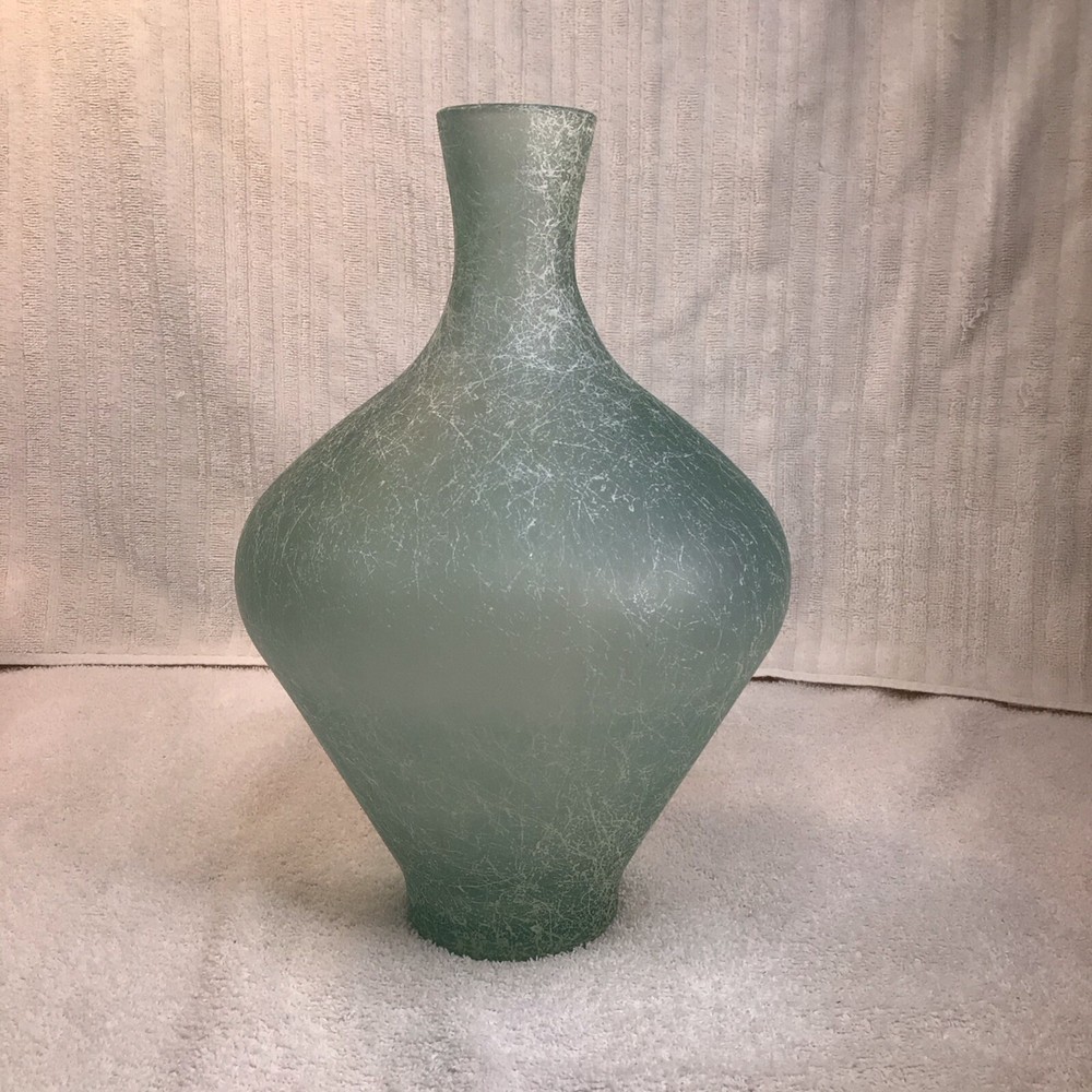 Green Crackle Glass Vase MCM