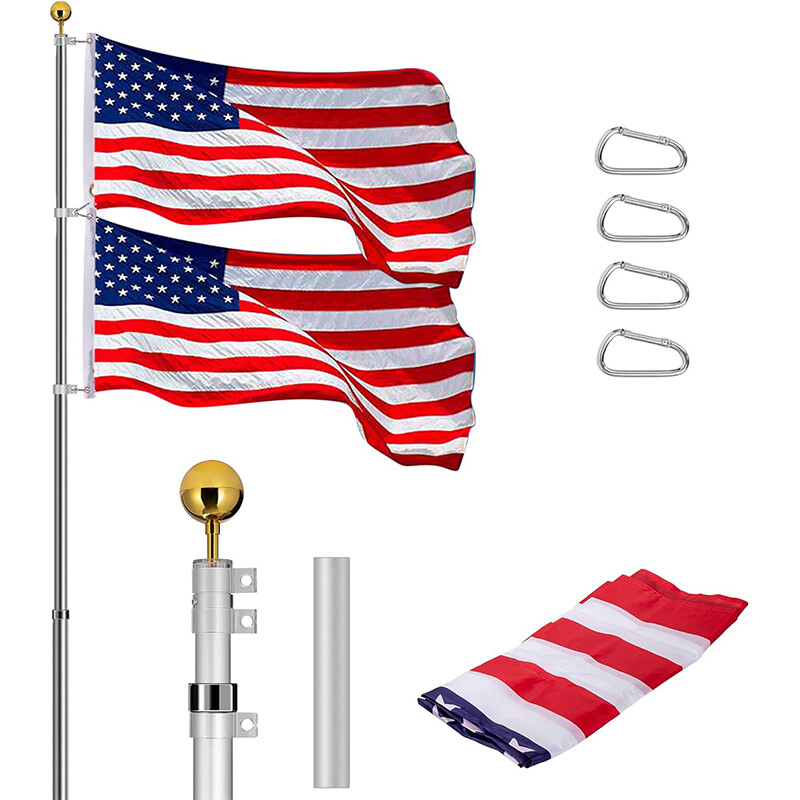 20FT Telescoping Flag Pole Aluminum Outdoor FlagPole w/ 3x5 Polyester Flag &Ball