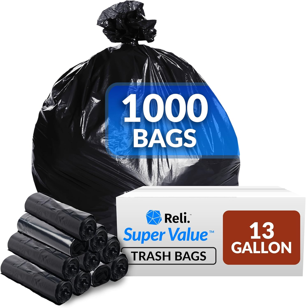 Supervalue 13 Gallon Trash Bags | 1000 Count Bulk | Tall Kitchen | Can Liners |