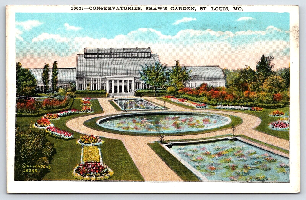 VINTAGE OLD ANTIQUE POSTCARD SHAWS GARDEN CONSERVATORIES ST. LOUIS MISSOURI USA