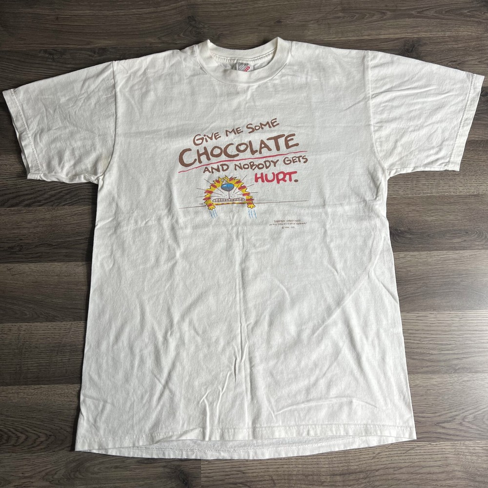 VTG Chocolate Lover T Shirt Fits Medium Shoebox Greetings Nobody Gets Hurt 1990s