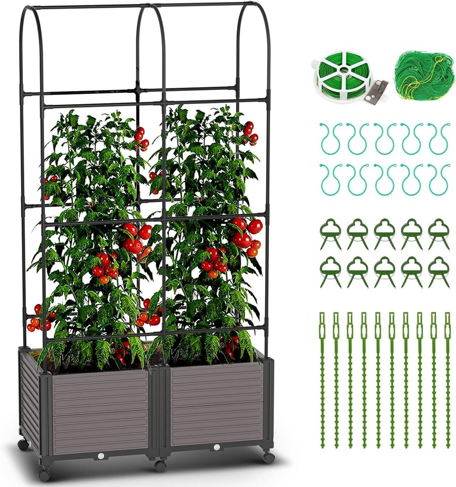 SLSY Raised Garden Bed with Tomato Planter Box Trellis 72.8