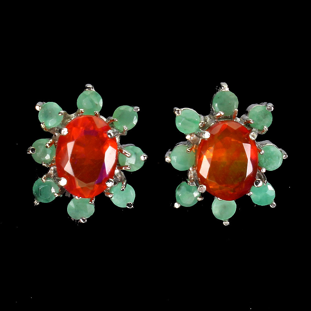 Valentine 925 Silver Earrings Oval Orange Opal 8x6mm Emerald Gemstone Jewelry