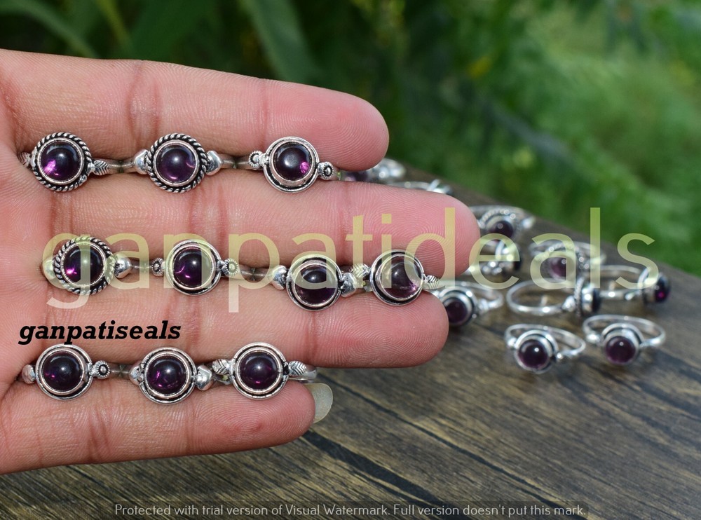 Christmas Sale - 10pcs Amethyst Gemstone Rings in 925 Silver Plated  -image