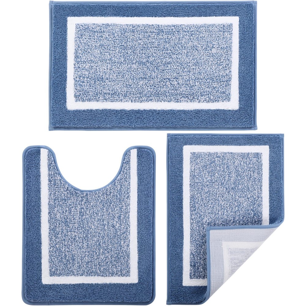 3-Piece Bathroom Rug Set with U-Shaped Toilet Mat & Absorbent Shower Rugs