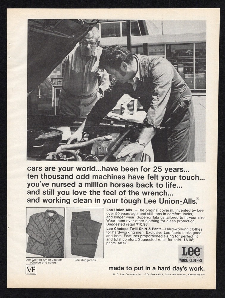 1971 Lee Work Clothes Union Made Tough Coverall Looks Good Lasts Hard Print Ad