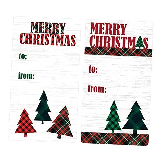 Plaid Christmas Gift Tags, Christmas Tree Gift Wrap Tags, Peel and Stick