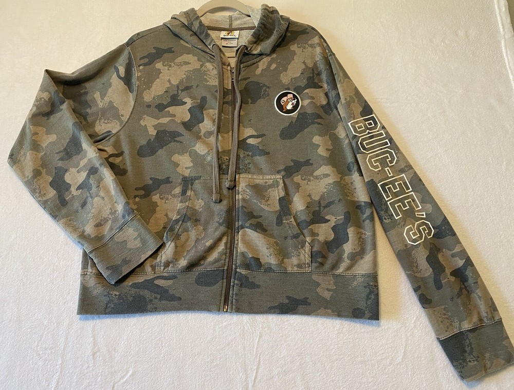 Buc-ees Bucees Women’s Camo Print Hoodie Full Zip Up Jacket XXL Lightweight