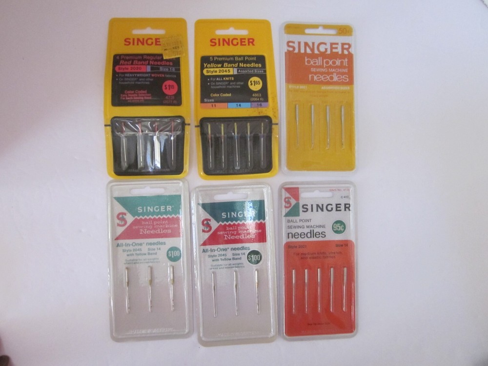 NEW SINGER Lot of 6 Sewing Machine Needles Multi Color Bands & Sizes