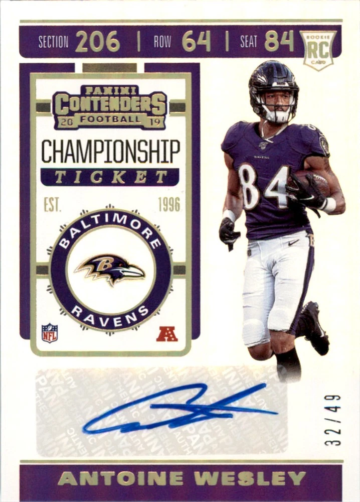 2019 Panini Contenders - Rookie Ticket Championship Ticket #187 Antoine Wesley /49 (AU, RC)