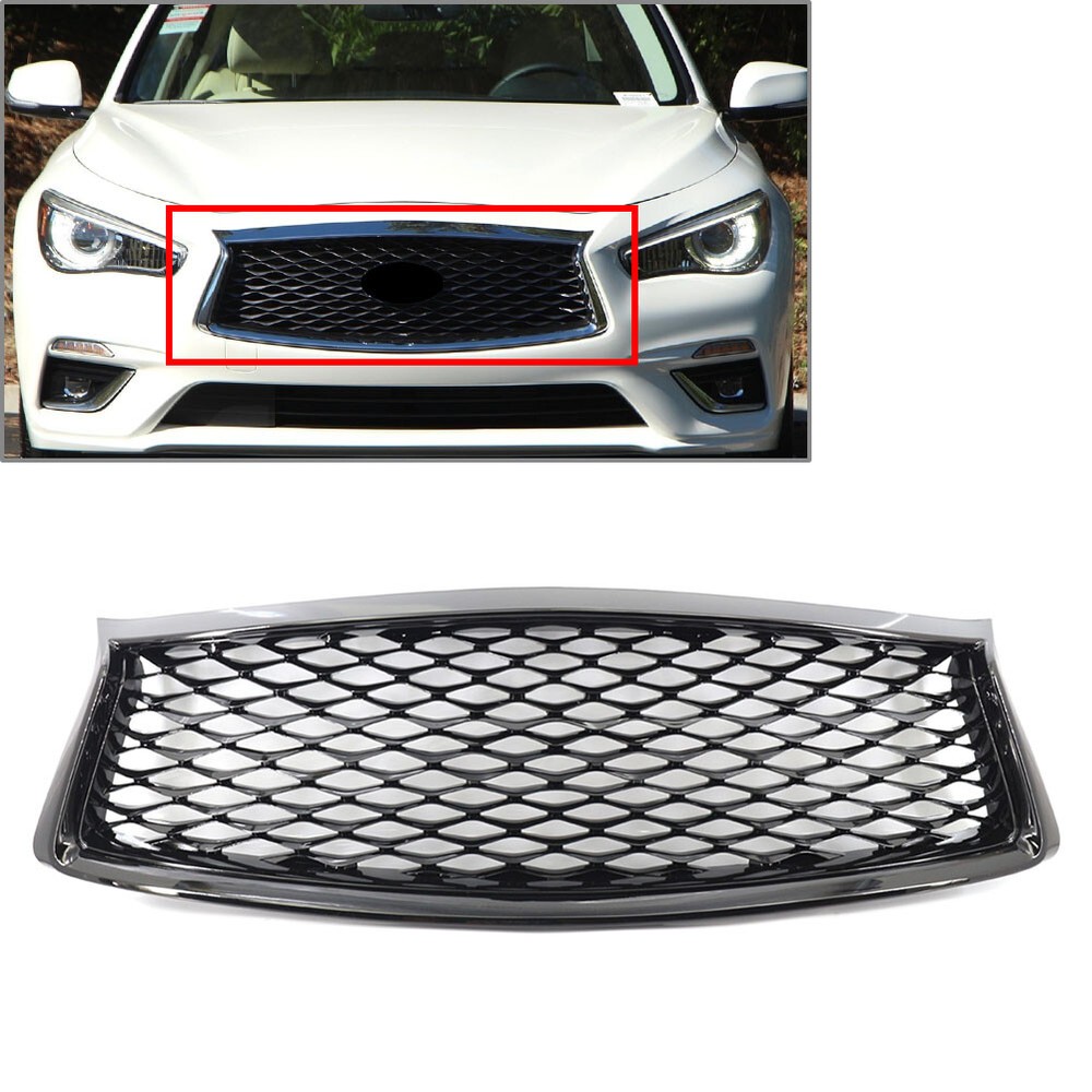 Front Honeycomb Bumper Center Upper Mesh Grille Grill Fit For Infiniti Q50 Q50S