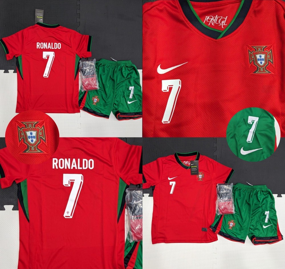 Portugal Ronaldo #7 Kids Home Red Jersey, Short and Socks