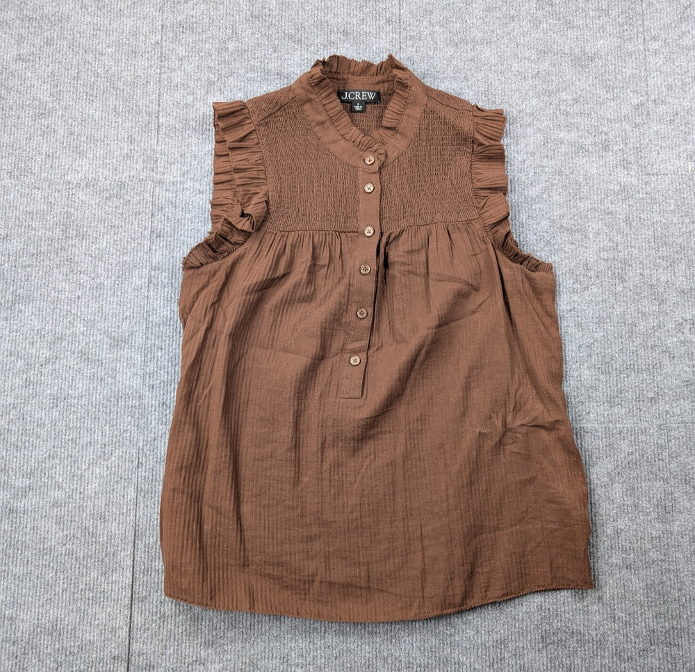 J Crew Garden Top Womens Small Brown Lightweight Cotton Gauze Cottage Boho Shirt