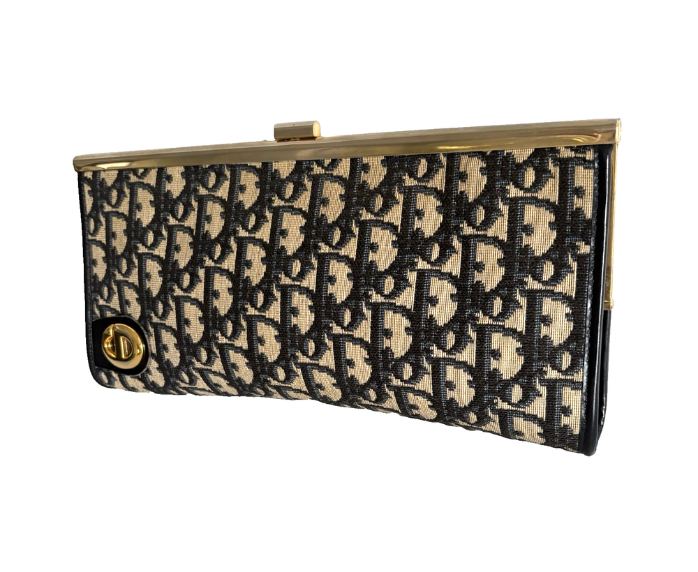 Authentic Christian Dior Trotter clutch Hand  bag canvas Navy From JAPAN 0845