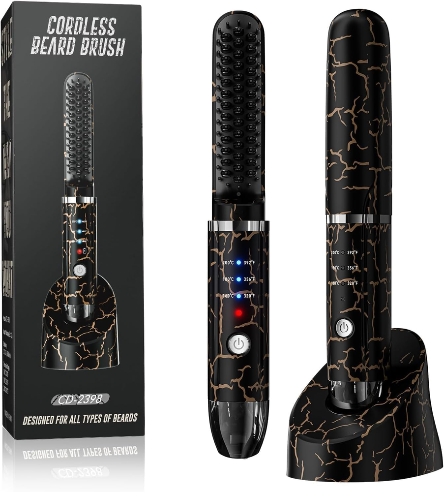 Beard Straightener for Men, Cordless Heated Beard Brush, Portable Beard Hot Comb