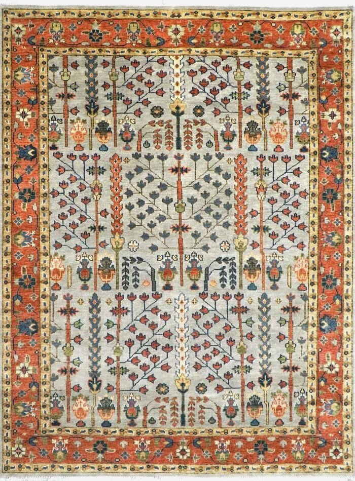 Handmade Multi-Size Oushak Gray Rust Traditional Turkish Tree of Life Area Rug