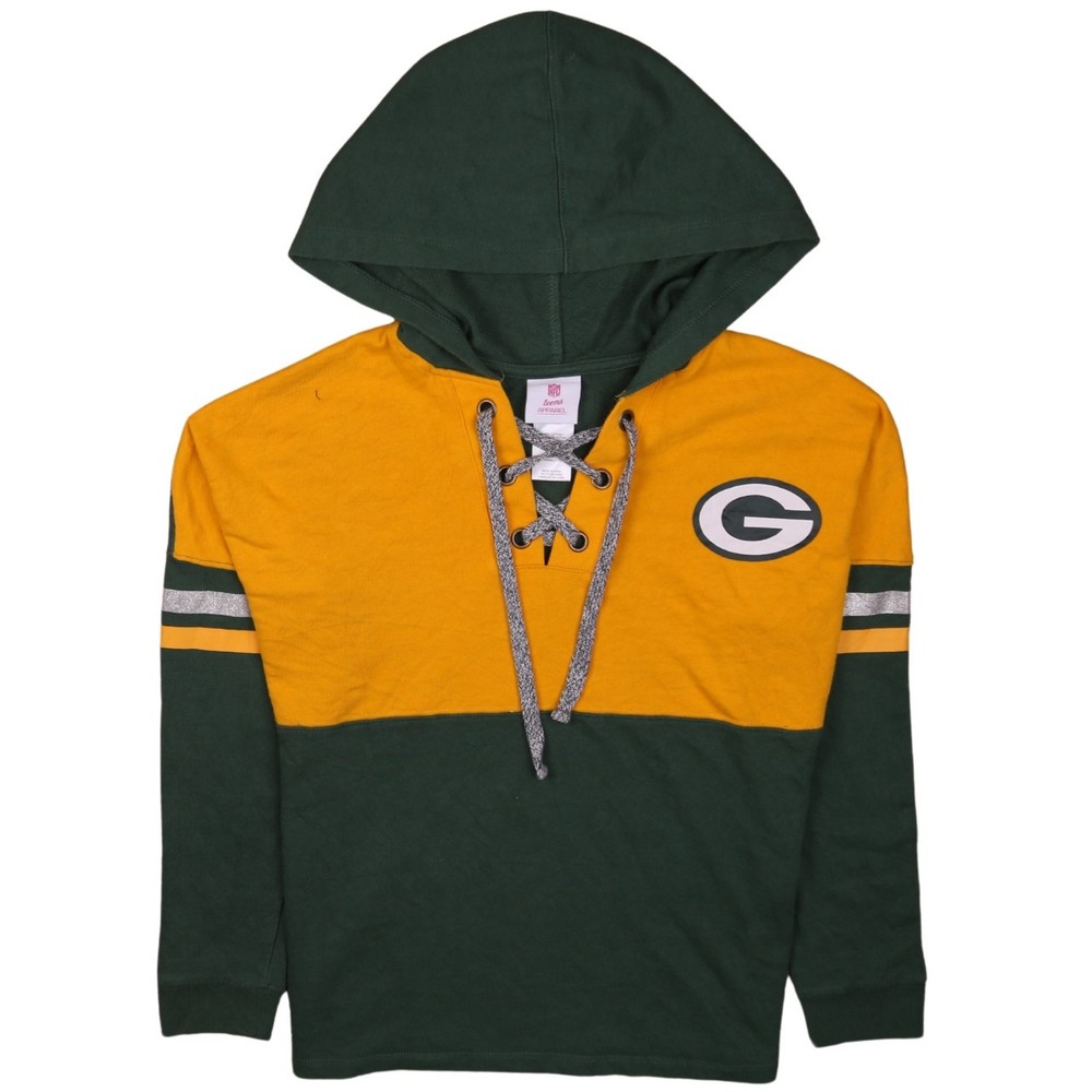 NFL Womens Hoodie Green Bay Packers Green lace up hooded jersey graphic top L