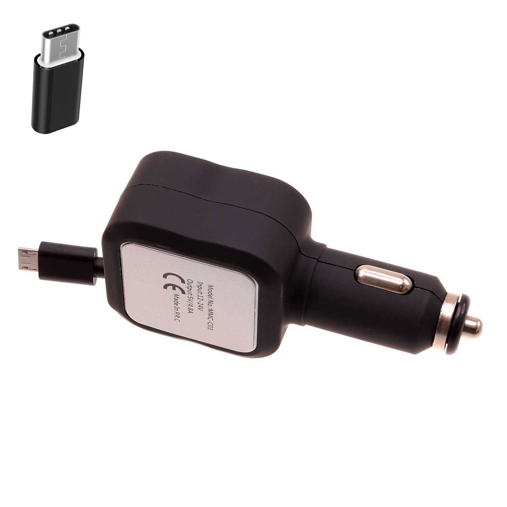 Retractable 4.8A Dual USB Car Charger for Samsung Galaxy S25/Ultra/Plus