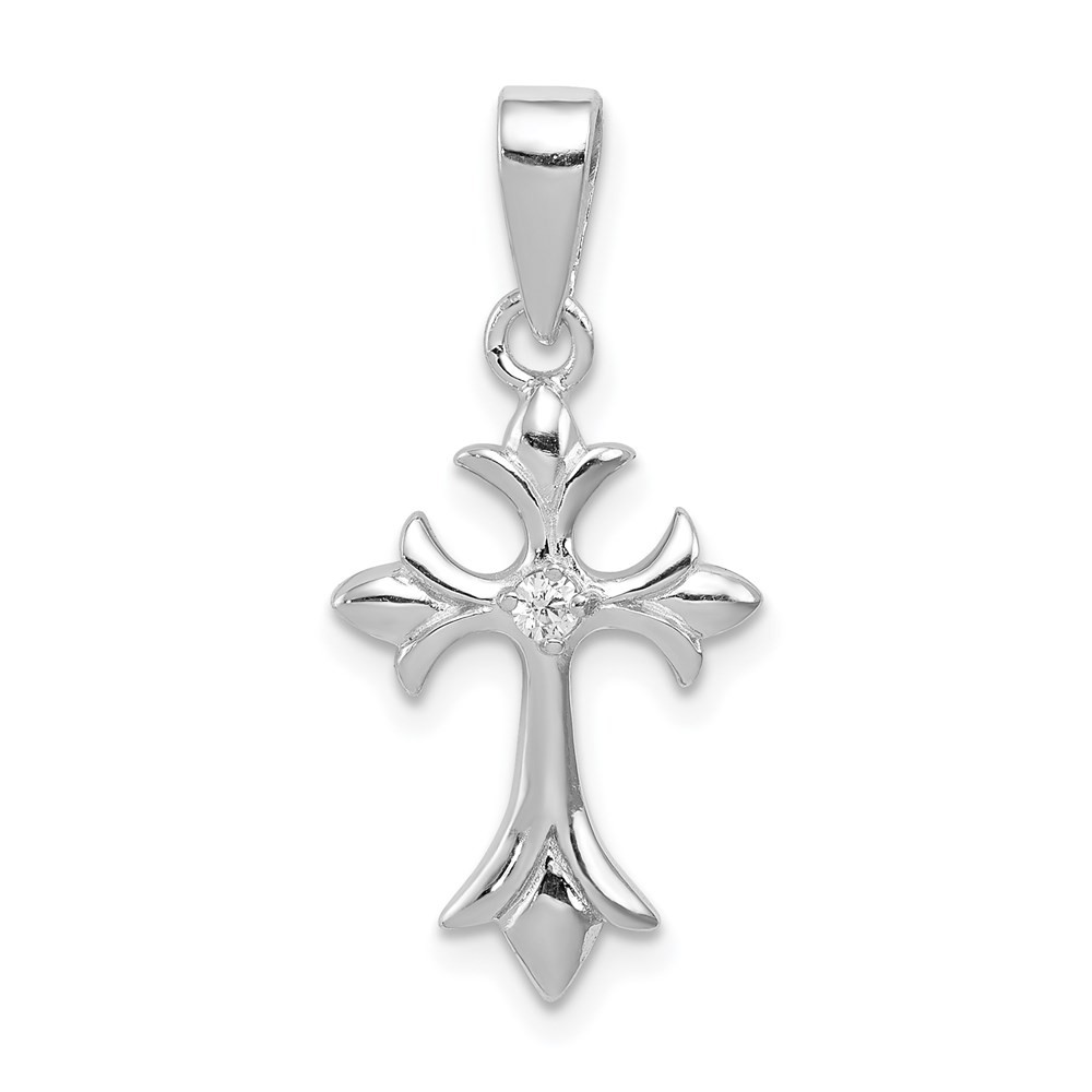 Sterling Silver Rhodium-plated Cubic Zirconia Cross Pendant 1.8gm L-25 mm