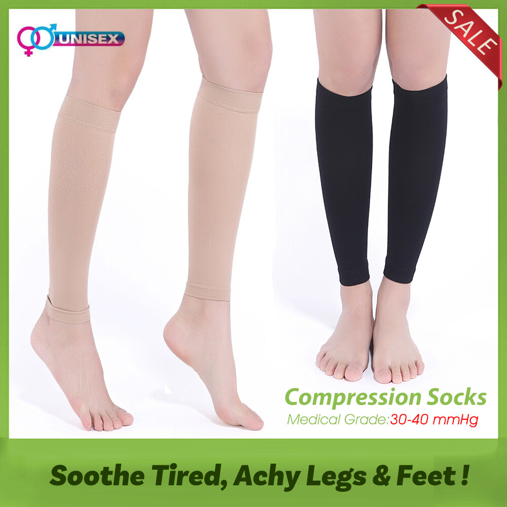 Calf compression sleeve socks for varicose edema support during travel & flights