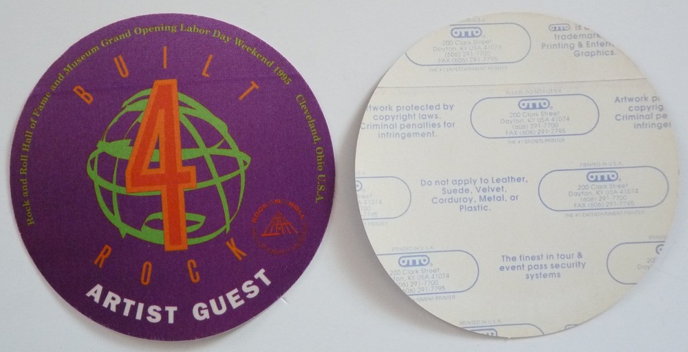 Rock & Roll Hall Of Fame 1995 Grand Opening Artist Guest Backstage Pass D8