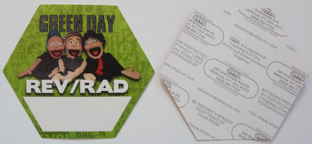 Green Day RARE Muppets Tour Concert Green Rev/Rad Backstage Pass D5