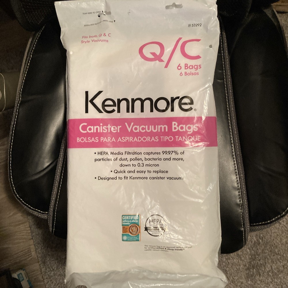 Kenmore 53292 6-Pack HEPA Vacuum Bags for Canister Vacuums Type Q
