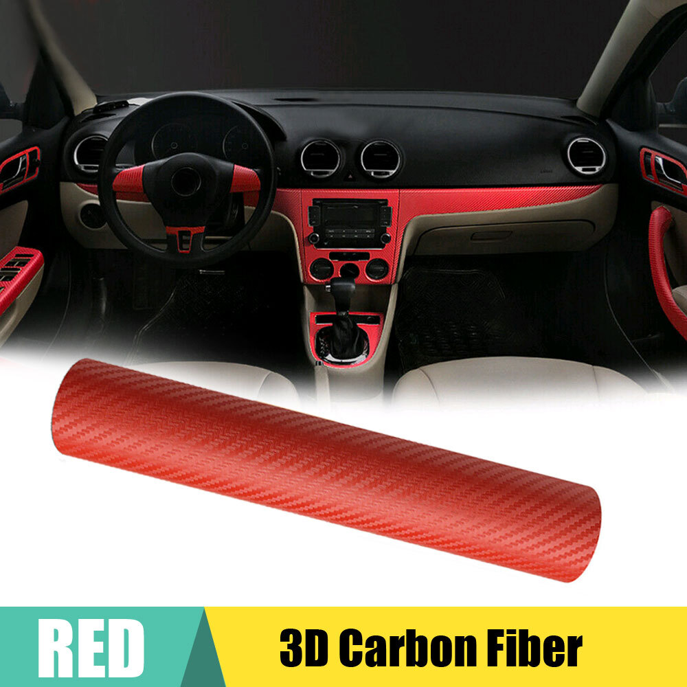 3D Red Carbon Fiber Sticker Car Interior Panel Protector Sticker Car Accessories